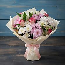 Букет цветов из:  Хризантемы, Альстромерии и Розы #REPLACE_PRED# Слободище