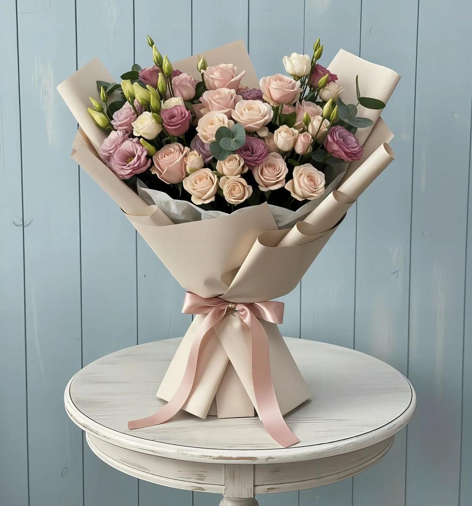 Букет цветов из: Розы и Лизиантусы в Слободище