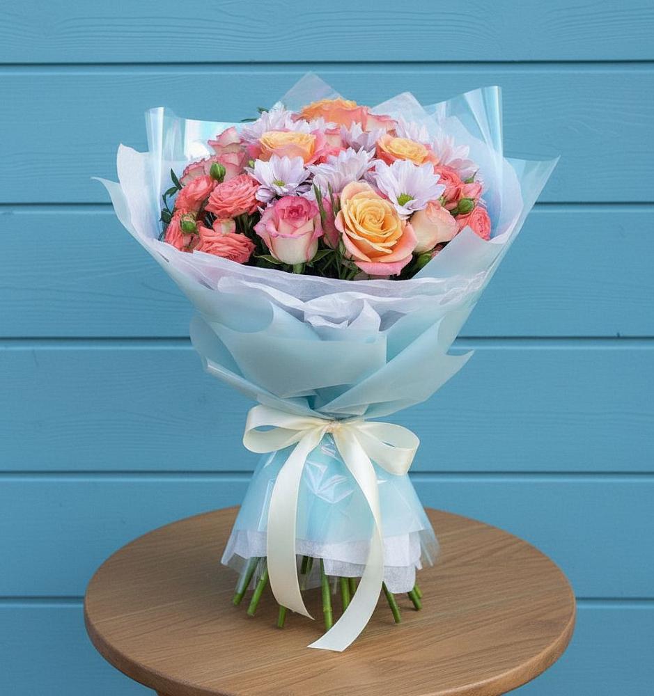 Букет цветов из: Хризантемы и Розы в Слободище